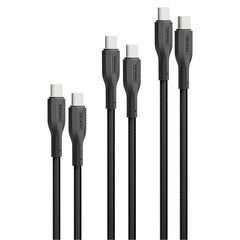 Promate 60W Power Delivery 3Pcs High Tensile Strength USB-C Cable Kit ,Black