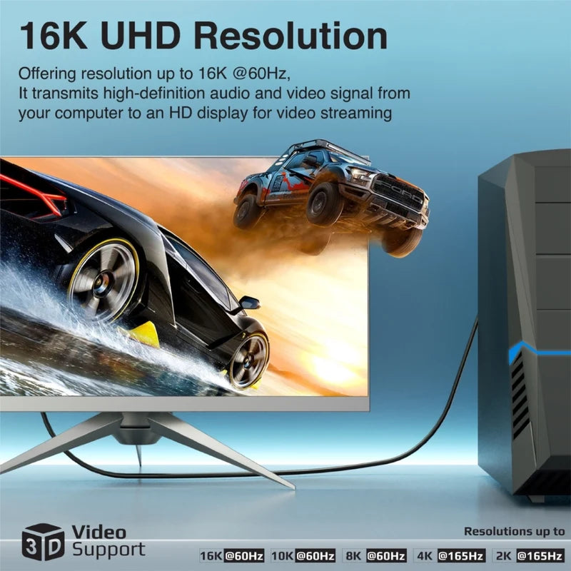 Promate 16K@60Hz High Definition Display Port 2.0 Cable, Black