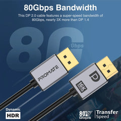 Promate 16K@60Hz High Definition Display Port 2.0 Cable, Black