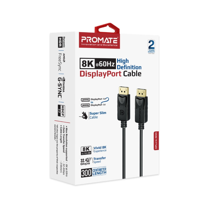 Promate 8K@60Hz High-Definition DisplayPort Cable, Black