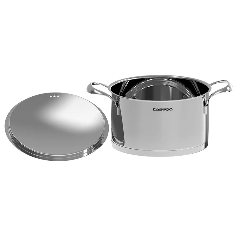 Daewoo 18/10 Stainless Steel Cookware Set of 7 Pcs (28, 24, 20 cm Pots, 24cm Pan) - Silver