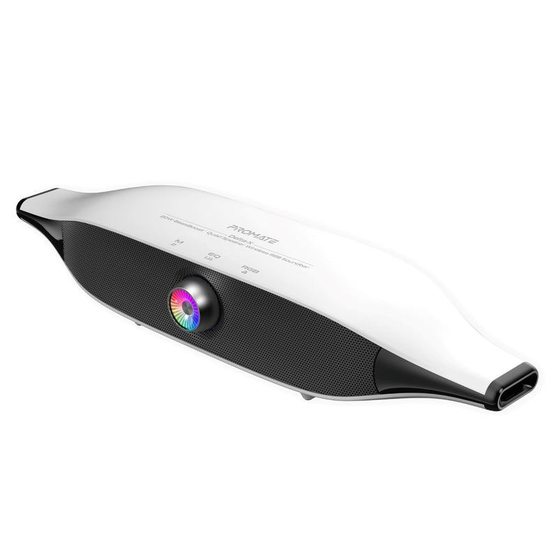 Promate 20W BassBoost™ Quad Speaker Wireless RGB Soundbar  , 30Hours Playback,White