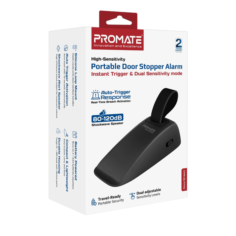 PROMATE High-Sensitivity Portable Door Stopper Alarm with Instant Trigger & Dual Sensitivity mode,Black