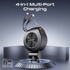 شاحن سيارة متعدد المنافذ بقوة 88 واط مزود بكابلين قابلين للسحب من نوع USB-C و Lightning