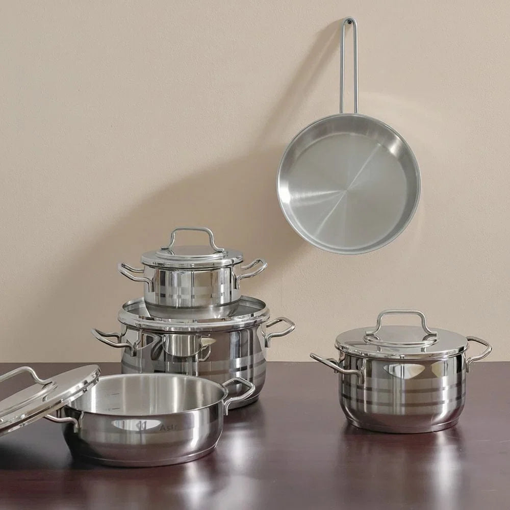 ASTRA 9 Piece 18/10 Stainless Steel Cookware Set (24, 24, 20, 16 cm Casserole and 24 cm Pan) - Turkey