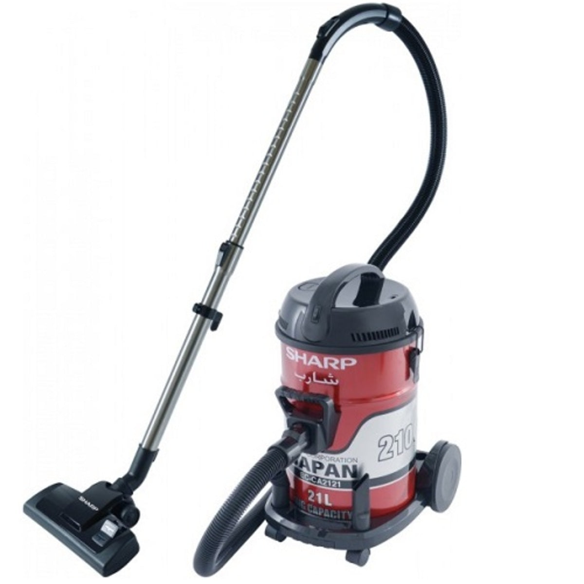 مكنسة كهربائية أسطوانية من شارب، 2100 واط، سعة 21 لترًا، لون أحمر