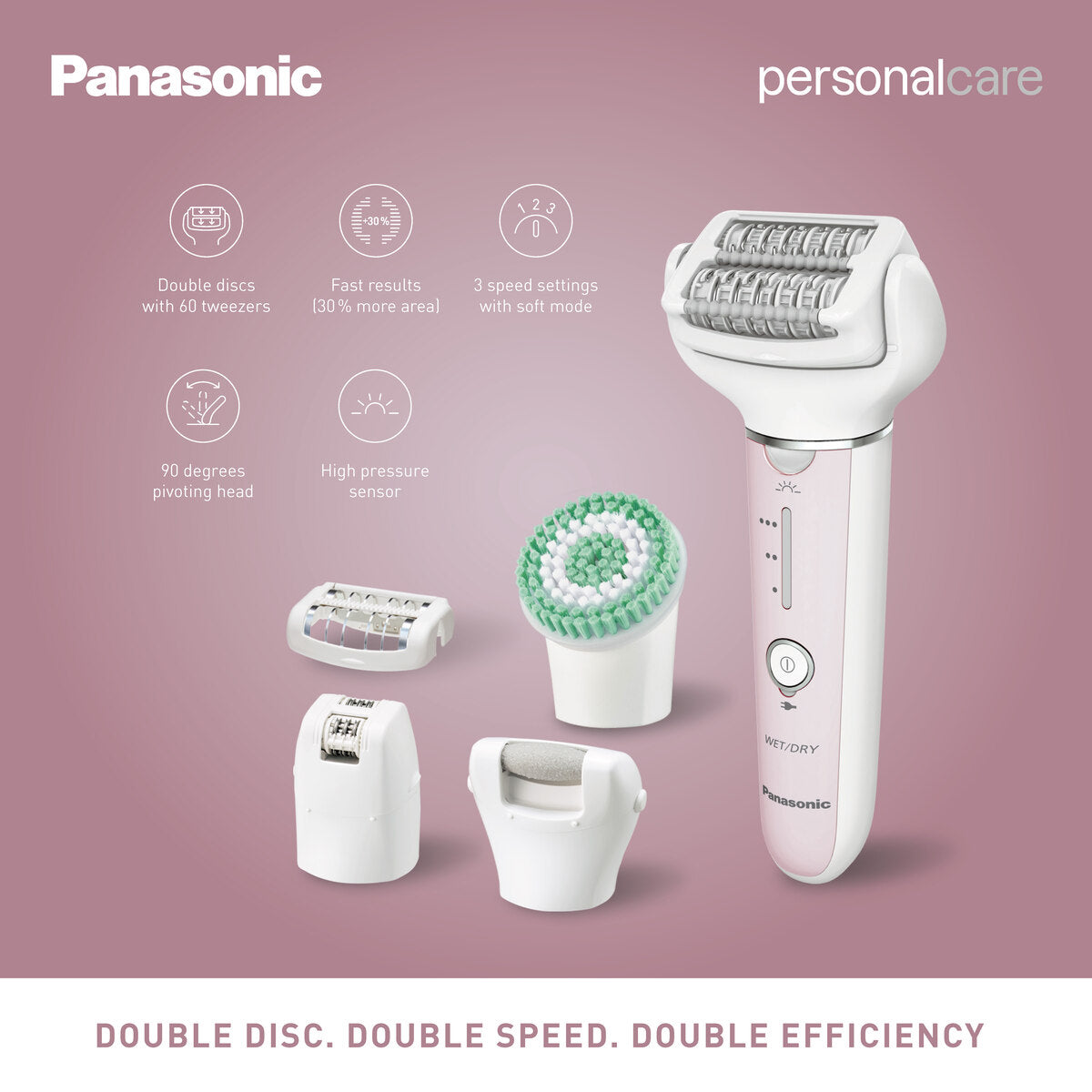 PANASONIC Wet & Dry Cordless Epilator, 5 Attachments.