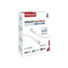 Promate Super-Fast 27W Power Delivery USB-C to Lightning Fabric Braided Cable,WHITE