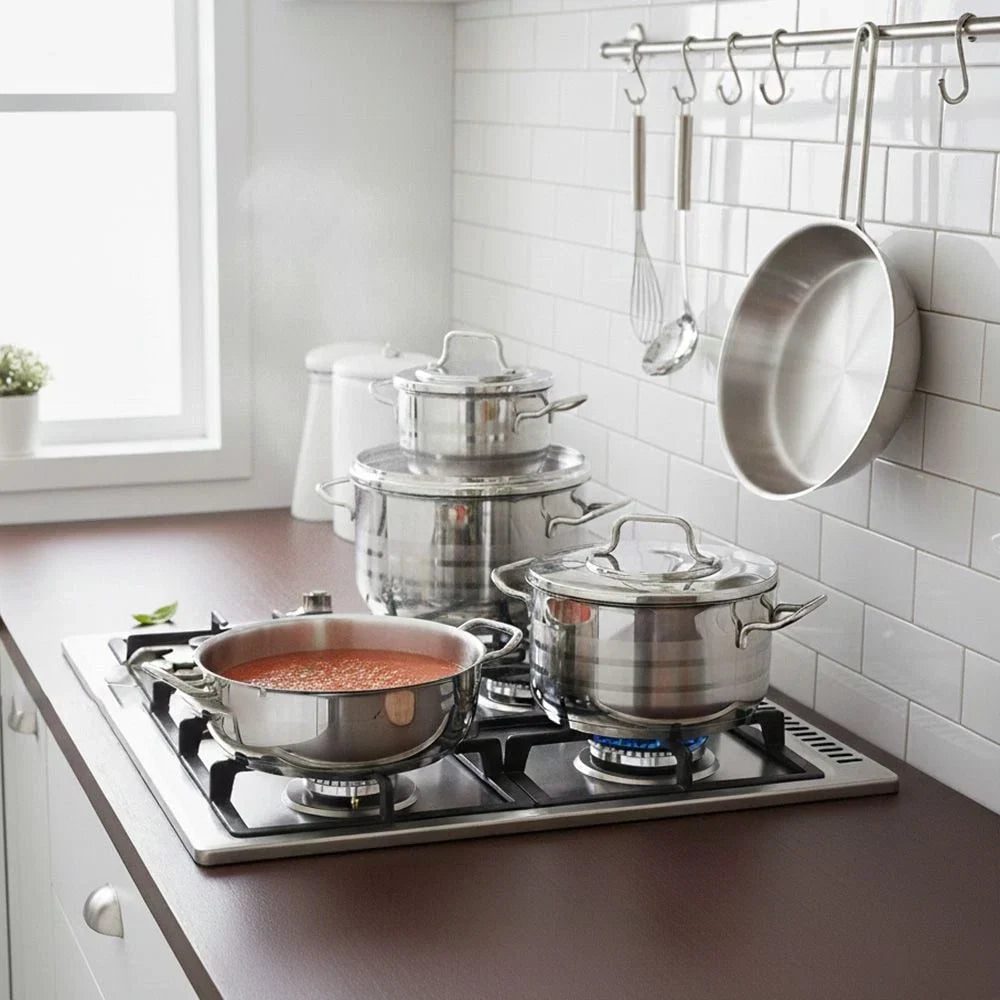 ASTRA 9 Piece 18/10 Stainless Steel Cookware Set (24, 24, 20, 16 cm Casserole and 24 cm Pan) - Turkey