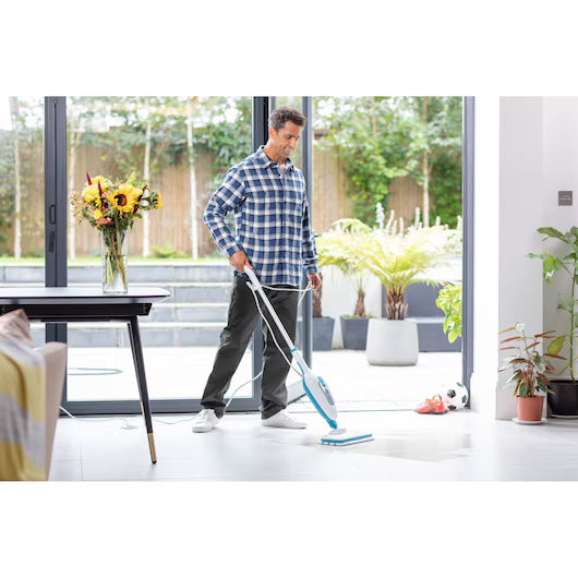 BLACK+DECKER Steam Mop, 5-in-1 Cleaning Solution, Superheated Steam, 1300W, 380ml Water Tank, Swivel Head, Chemical-Free, User Friendly, Includes 5 Accessories, White - FSMH13E5-B5