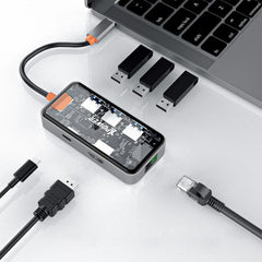 XPower HU62 6 In 1 100W PD Type-C Hub - Transparent Grey