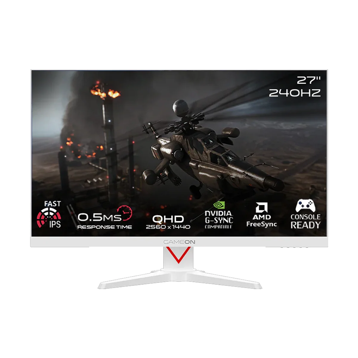 GAMEON GOAD27QHD240IPS Dominator Series 27" QHD, 240Hz, MPRT 0.5ms, HDMI 2.1, Fast IPS Gaming Monitor (Supports PS5) - White