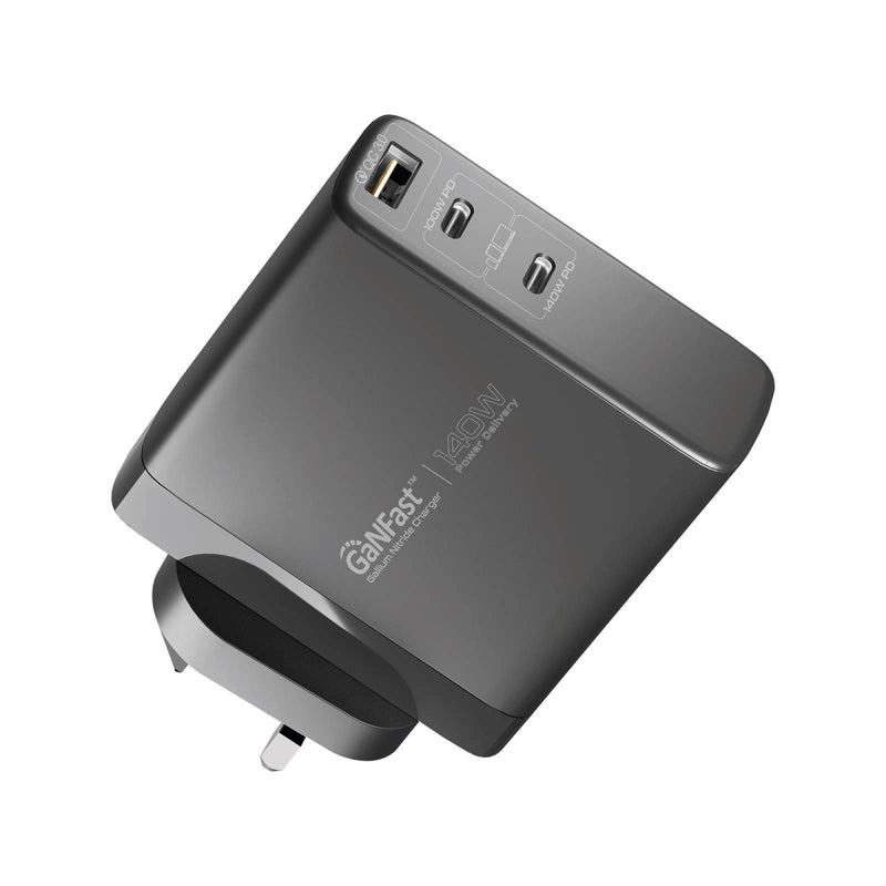 Promate - 140W Power Delivery 3.1 GaN Charger ,140W USB-C PD,100W USB-C PD,BLACK