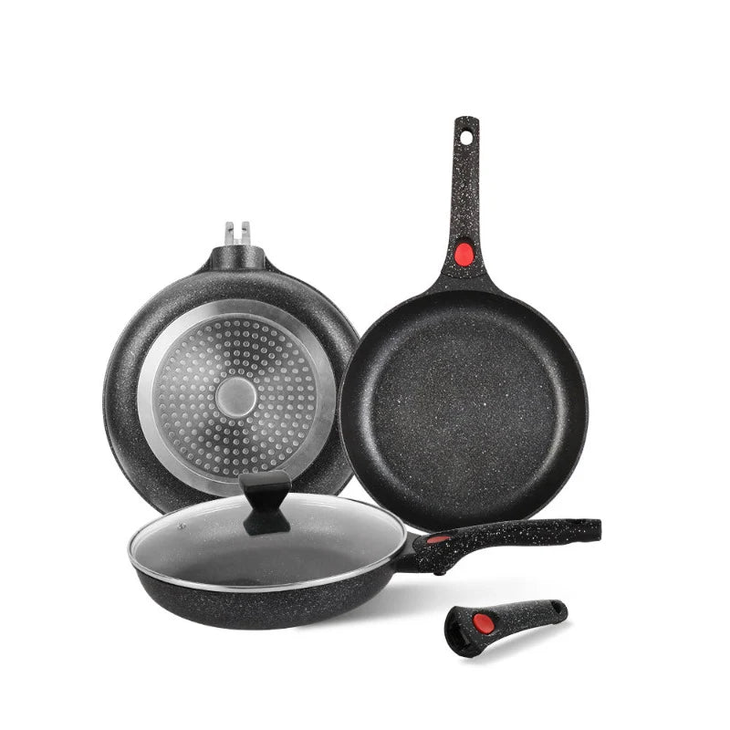 OSFE 24cm Non-Stick Ceramic Induction Aluminum Fry Pan with Removable Handle & Clear Glass Lid - Oven Safe