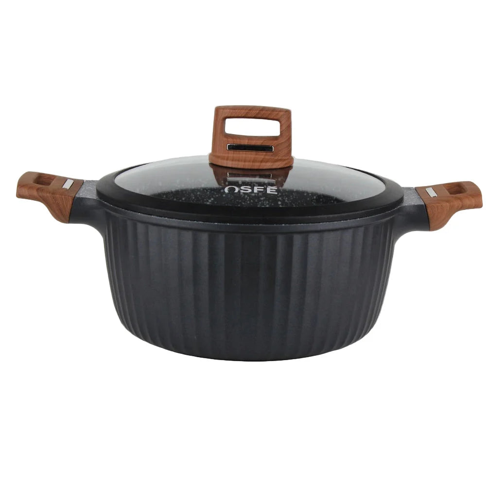 OSFE Granite Cookware Set 12 Pcs (32, 28, 24, 20 cm Casserole, 28 cm Pan, 2 Pcs Silicone Kitchen Tools)