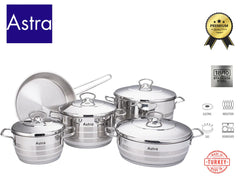 ASTRA 9 Piece 18/10 Stainless Steel Cookware Set (24, 24, 20, 16 cm Casserole and 24 cm Pan) - Turkey
