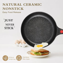 OSFE 24cm Non-Stick Ceramic Induction Aluminum Fry Pan with Removable Handle & Clear Glass Lid - Oven Safe