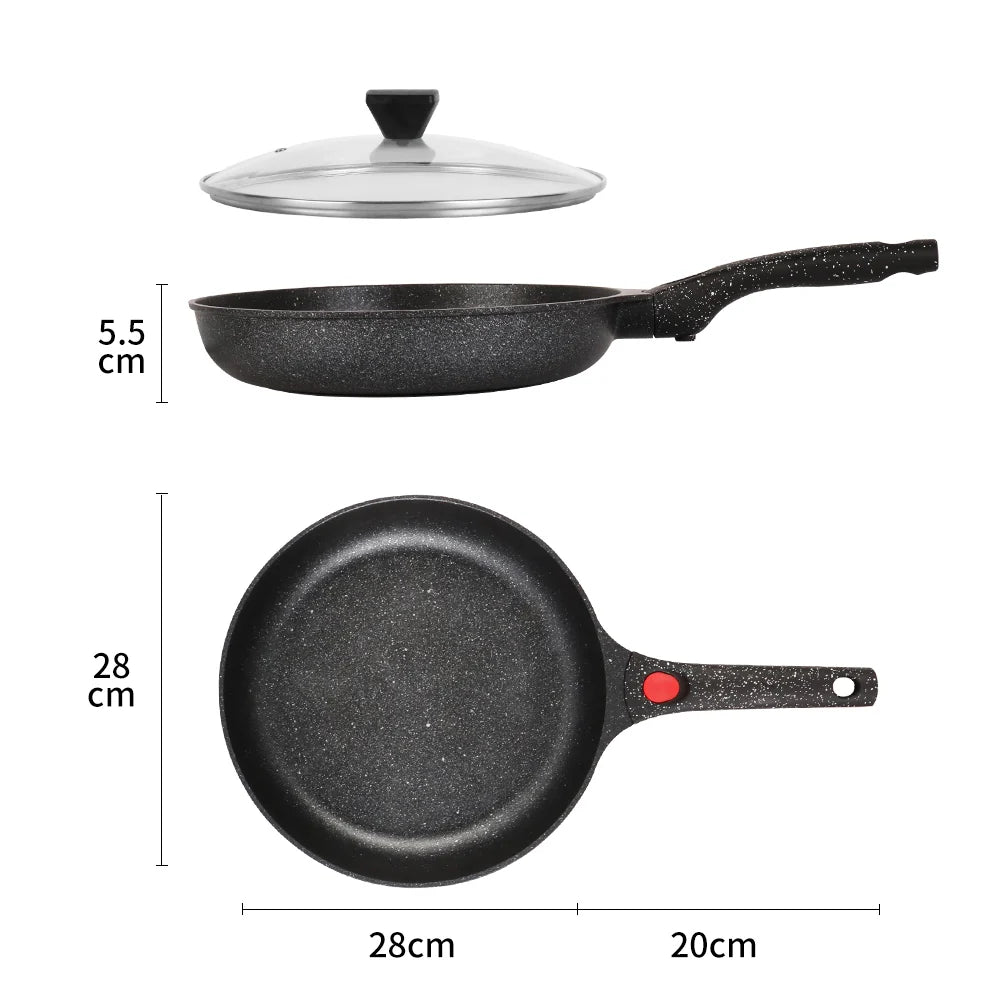 OSFE 24cm Non-Stick Ceramic Induction Aluminum Fry Pan with Removable Handle & Clear Glass Lid - Oven Safe