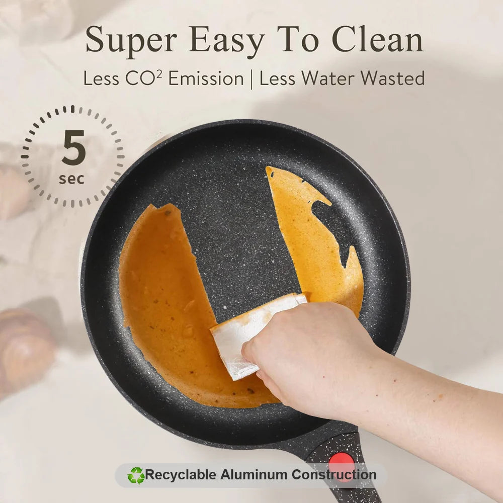 OSFE 24cm Non-Stick Ceramic Induction Aluminum Fry Pan with Removable Handle & Clear Glass Lid - Oven Safe