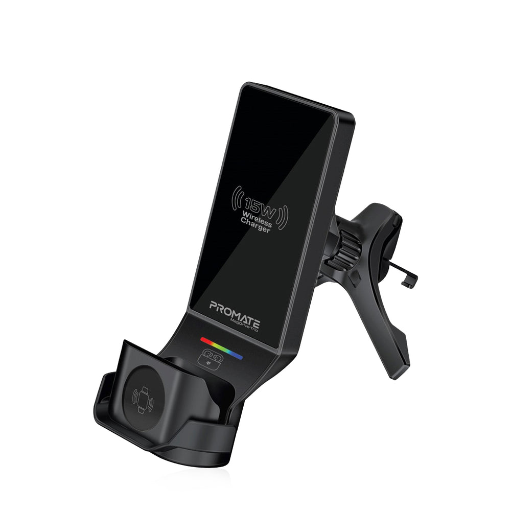 Promate - 3-in-1 MagSafe Compatible Car Wireless Charging Station ,Black