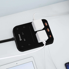 XPower PS4A 3250W Power Strip 7 Output (2 Usb + 1 Type-C + 4 Uk Sockets) - Black-