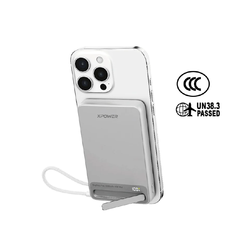 10000mAh 45W Power Bank with Type-C Cable & Stand CCC Safety XPower MagNetoPlus Aluminium Alloy   - Silver