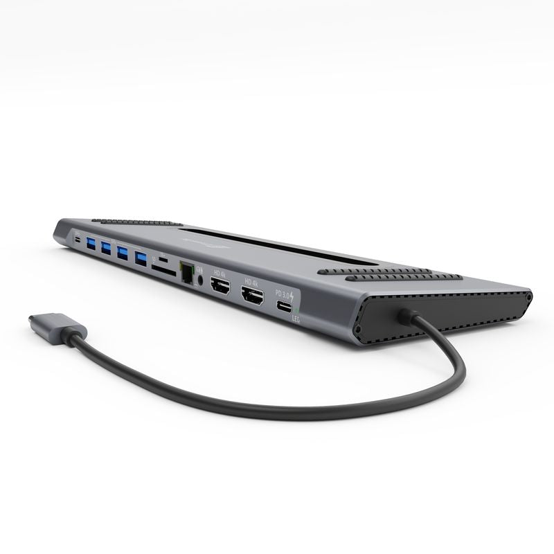 إكستريم ماك محطة توصيل تايب سي 12 في 1، إيثرنت ومنفذا عرض 4K وقارئ بطاقات SD وMicroSD وتمرير طاقة 100 واط وتايب سي و4 منافذ يو إس بي 3.0 ومدخل ومخرج صوت