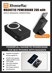 Xtrememac Magnetic Powerbank 10000 Mah Apple Magsafe Compatible - Usb-C/Usb-A Connectors With Holder - Black