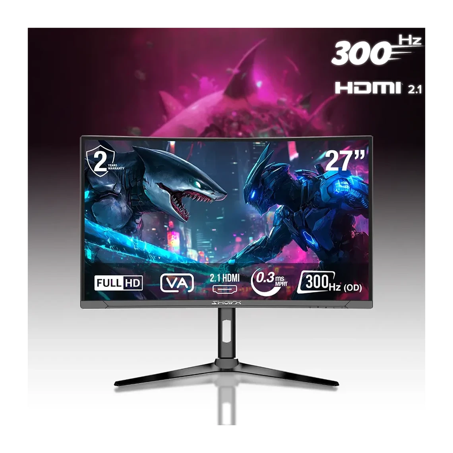 SHARX Gaming Monitor 27", OD 300Hz Refresh Rate, 0.3ms (MPRT) Response Time, Curved VA, FHD, 2.1HDMI, Adjustable Stand, RGB Backlight, 3W Speaker, Free Sync, G-Sync Compatible.