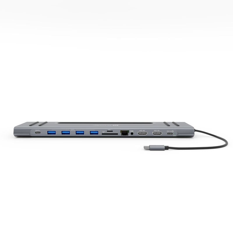 إكستريم ماك محطة توصيل تايب سي 12 في 1، إيثرنت ومنفذا عرض 4K وقارئ بطاقات SD وMicroSD وتمرير طاقة 100 واط وتايب سي و4 منافذ يو إس بي 3.0 ومدخل ومخرج صوت