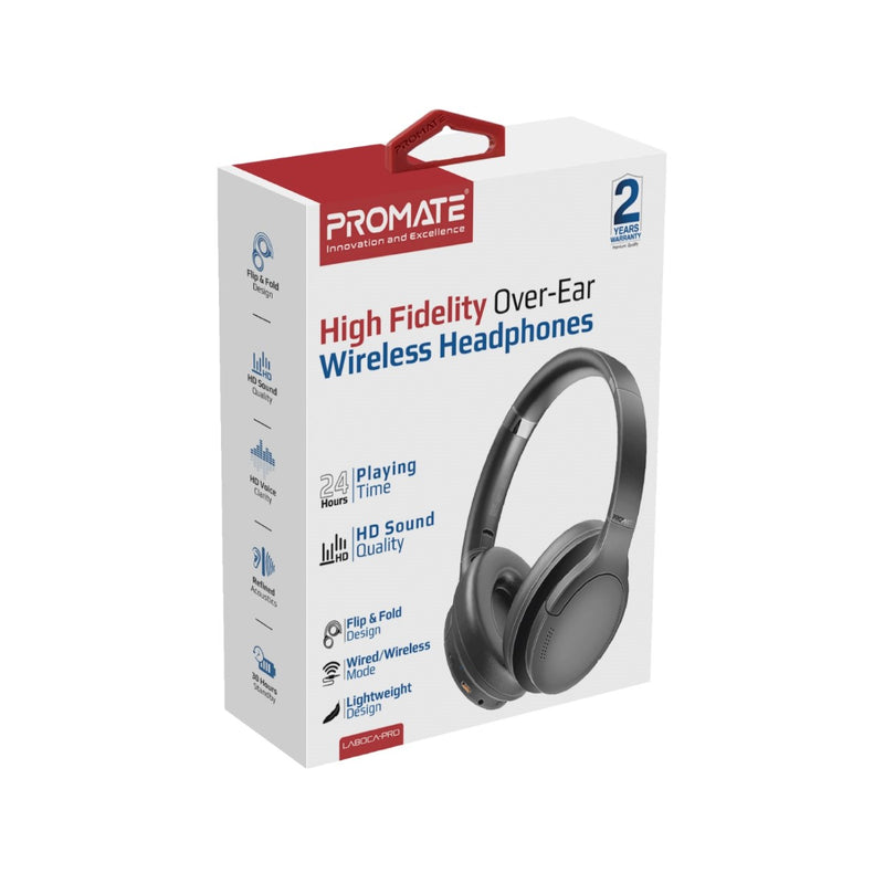Promate - LaBoca-ProHigh Fidelity Over-Ear Wireless Headphones,Black