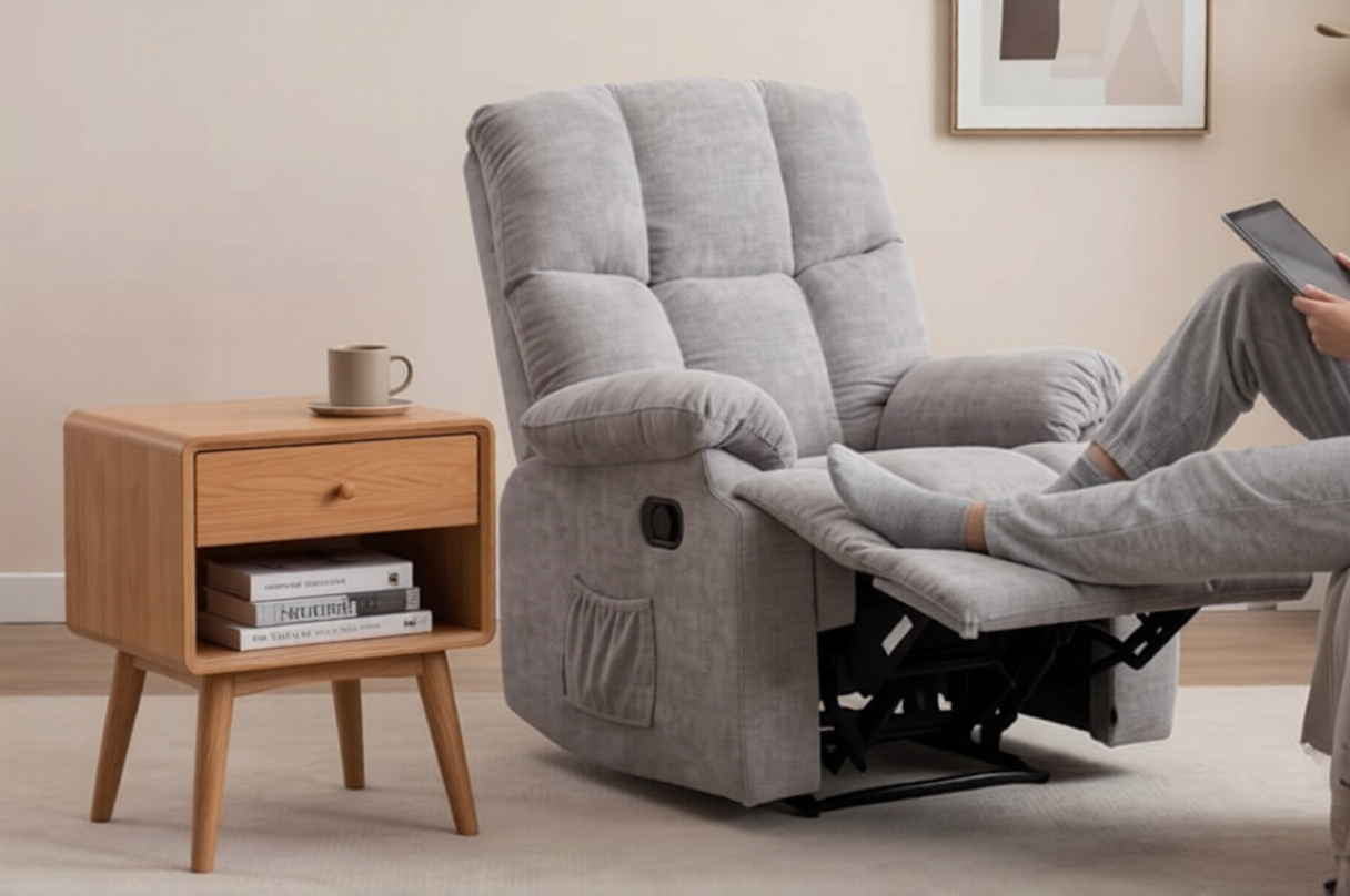 Lounge Recliner Sofa – Premium Chenille Fabric Comfort Design (88×94×103 cm) – Light Grey