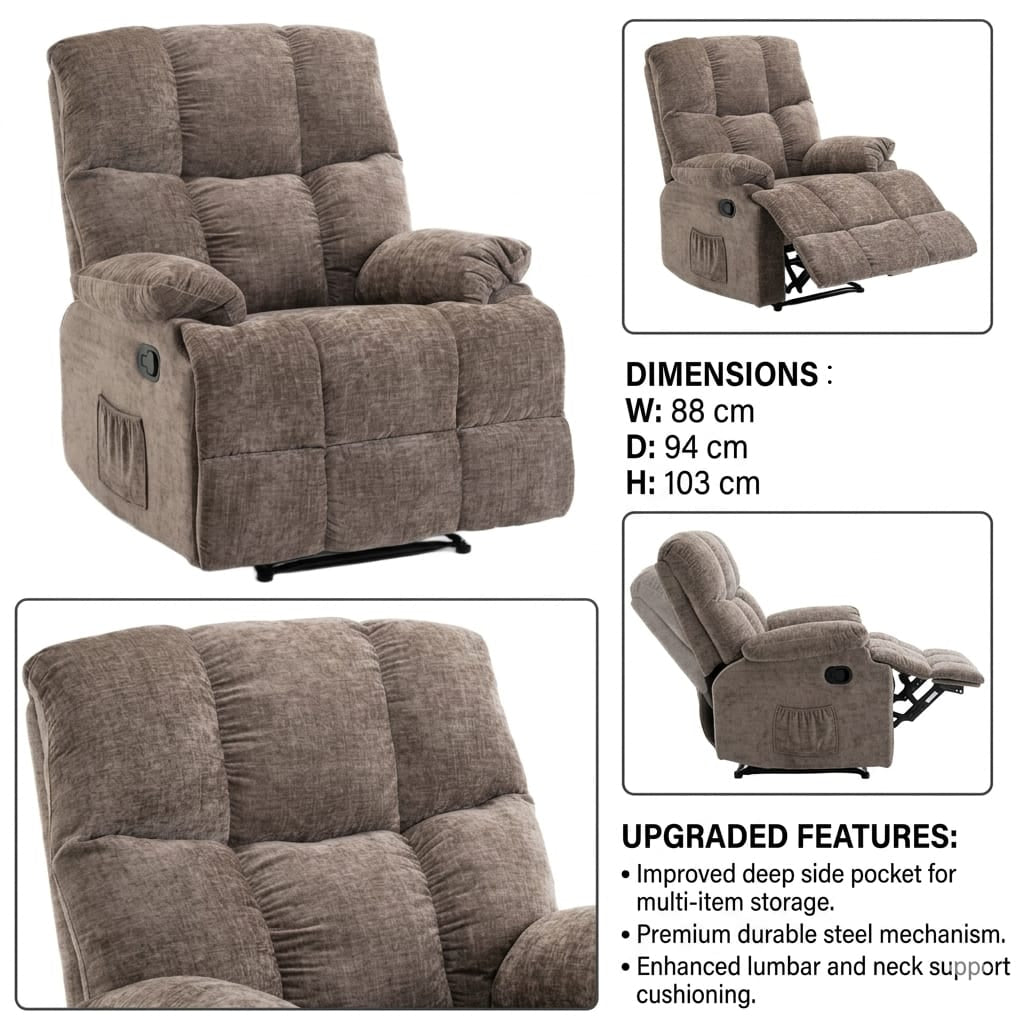 Lounge Recliner Sofa – Premium Chenille Fabric Comfort Design (88×94×103 cm) – Brown