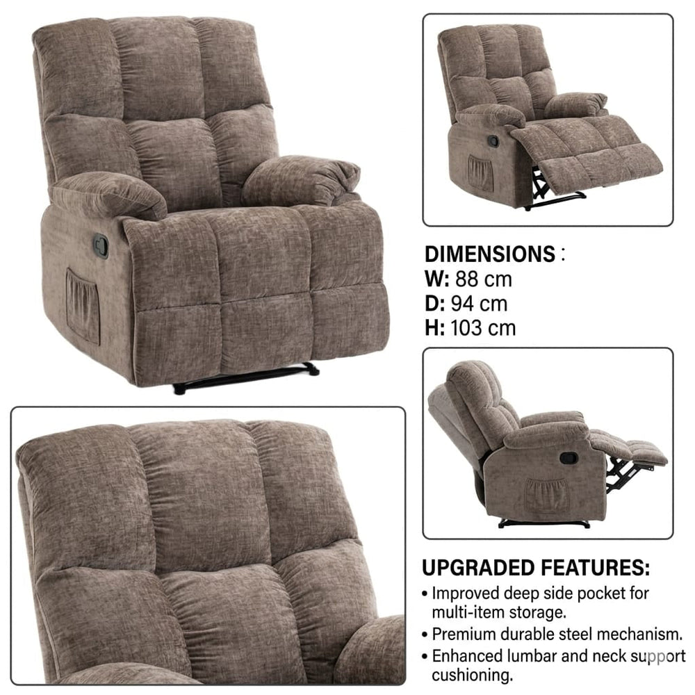 Lounge Recliner Sofa – Premium Chenille Fabric Comfort Design (88×94×103 cm) – Brown