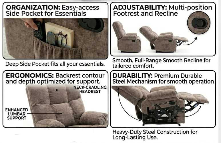 Lounge Recliner Sofa – Premium Chenille Fabric Comfort Design (88×94×103 cm) – Brown