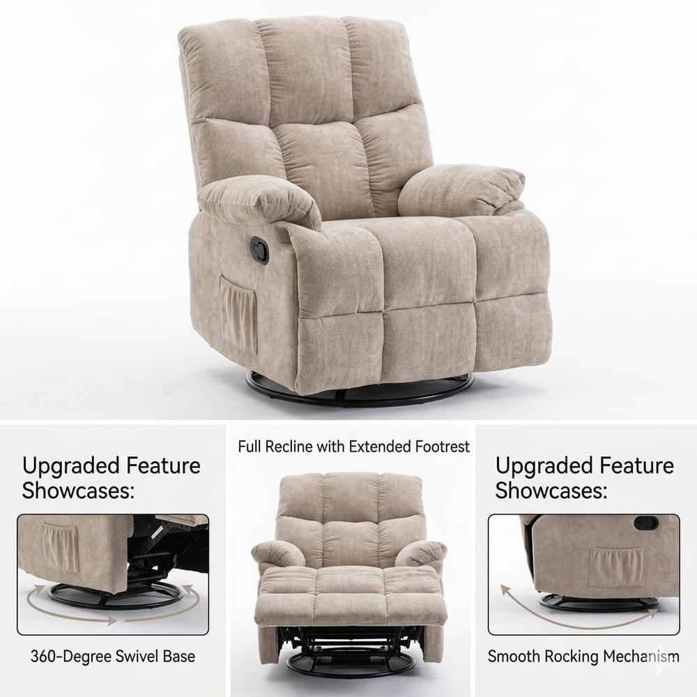 Lounge Swivel Rocking Recliner Sofa – Premium Chenille Fabric Comfort Design (88×94×103 cm) – Beige