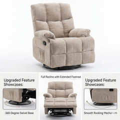 Lounge Swivel Rocking Recliner Sofa – Premium Chenille Fabric Comfort Design (88×94×103 cm) – Beige