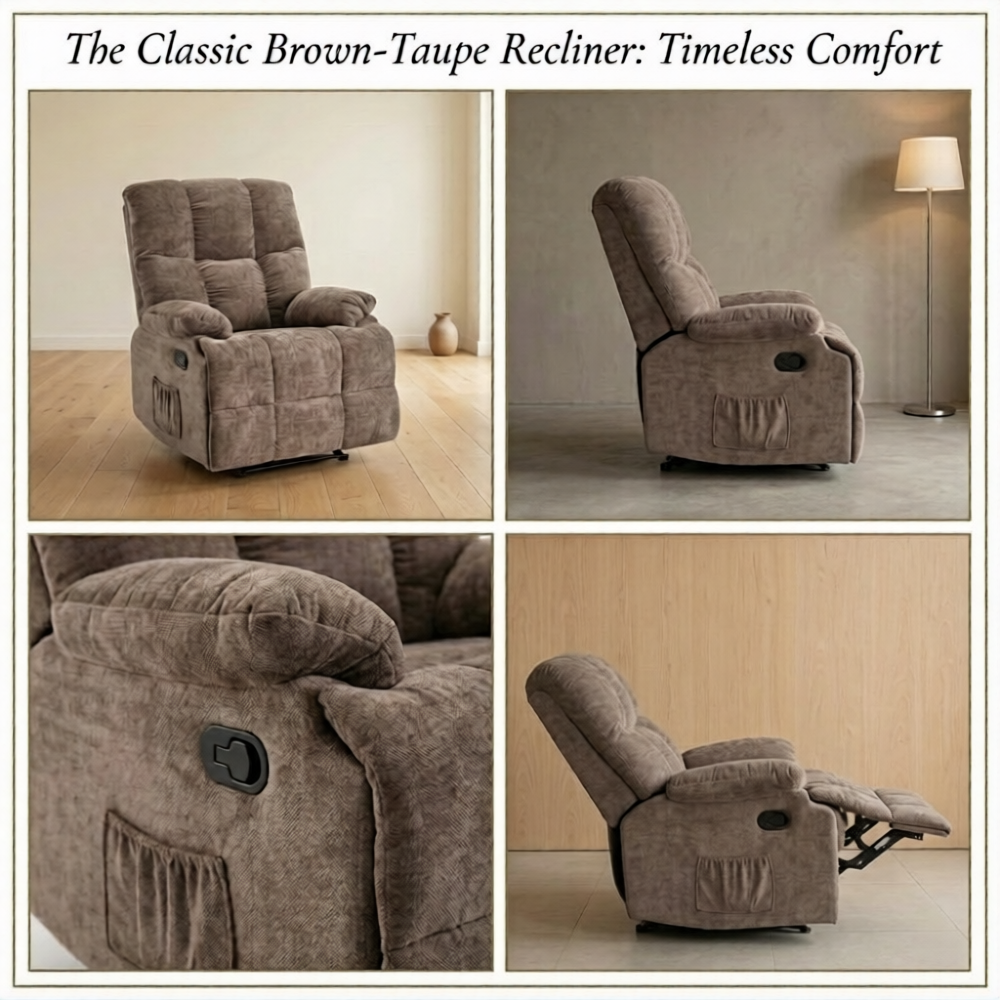 Lounge Swivel Rocking Recliner Sofa - Chenille Fabric (88 x 94 x 103 cm) - Brown