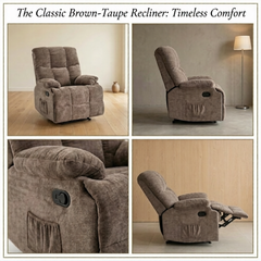 Lounge Swivel Rocking Recliner Sofa - Chenille Fabric (88 x 94 x 103 cm) - Brown