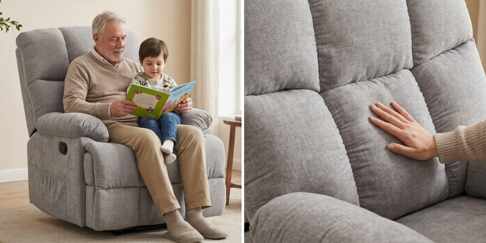 Lounge Swivel Rocking Recliner Sofa – Premium Chenille Fabric Comfort Design (88×94×103 cm) – Light Grey
