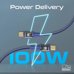 Promate High Tensile Transparent 100W Power Delivery USB-C Cable with LED Light