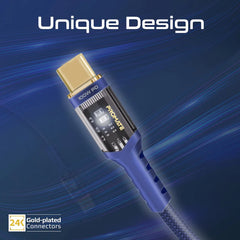 Promate High Tensile Transparent 100W Power Delivery USB-C Cable with LED Light