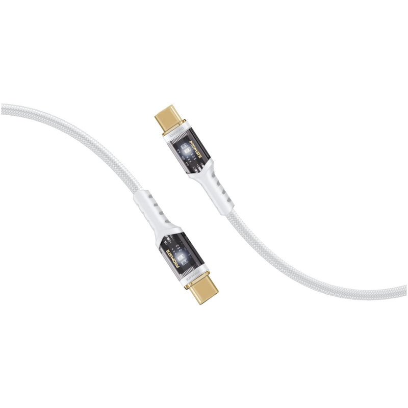 Promate 100W Power Delivery Ultra-Fast USB-C Cable with Transparent Shells ,WHITE