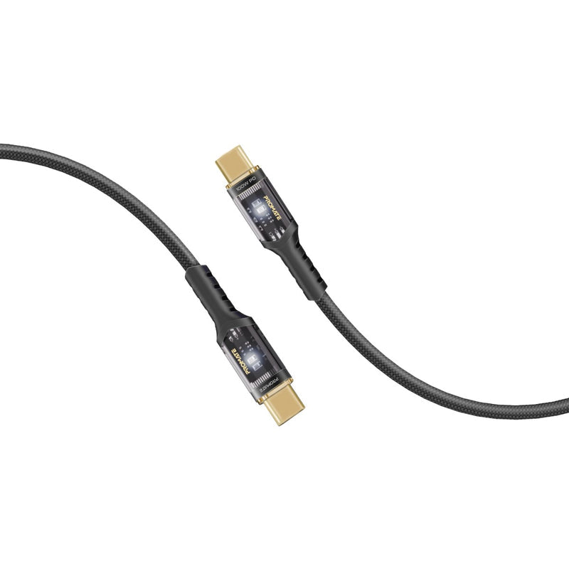 Promate 100W Power Delivery Ultra-Fast USB-C Cable with Transparent Shells ,BLACK