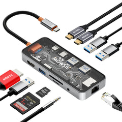Mowsil 10-in-1 USB-C Hub Docking Station | 100W PD | HDMI 4K 60Hz, RJ45, USB, SD/TF, Audio | MacBook iPad