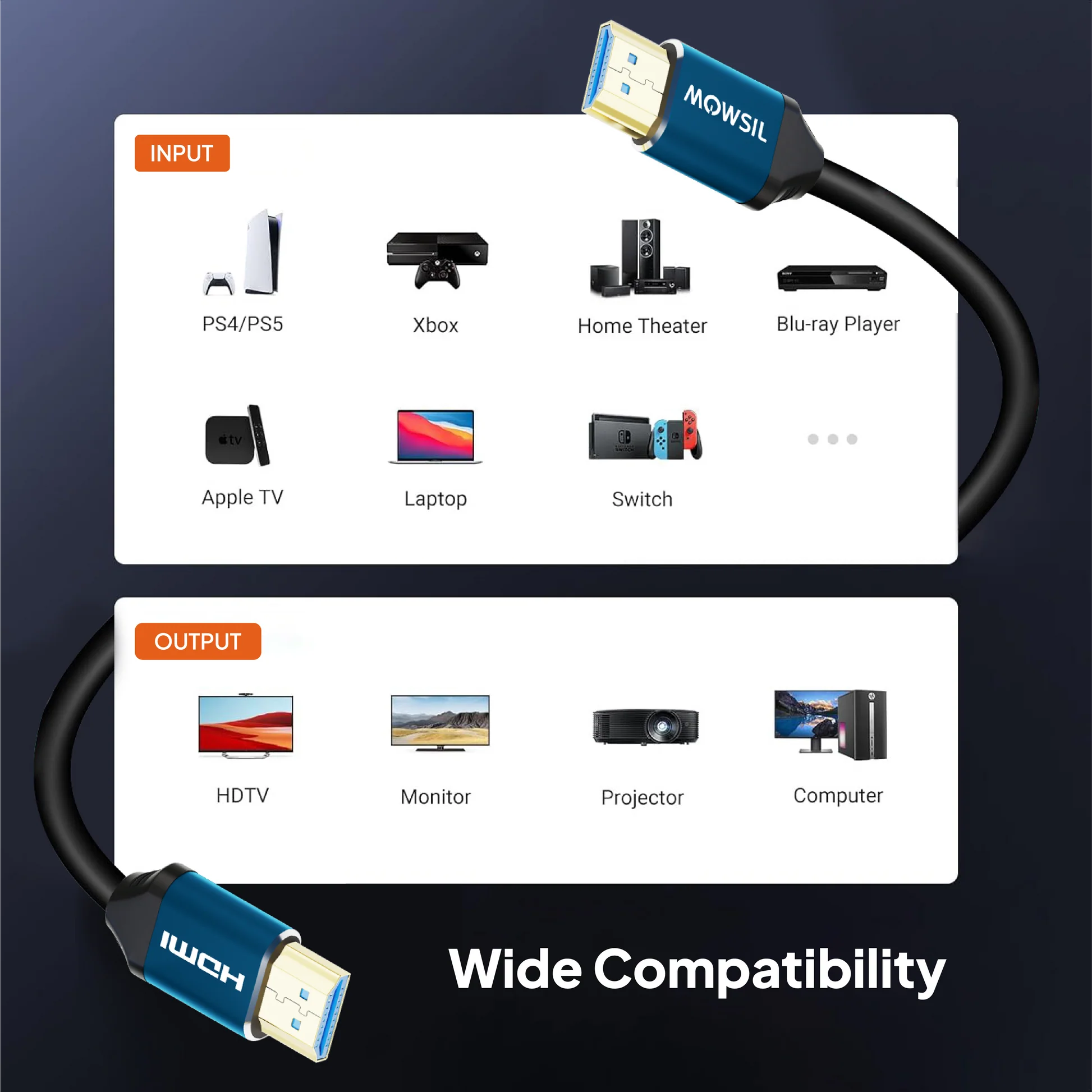 Mowsil HDMI 4K 60Hz 2.0 Cable 2Mtr