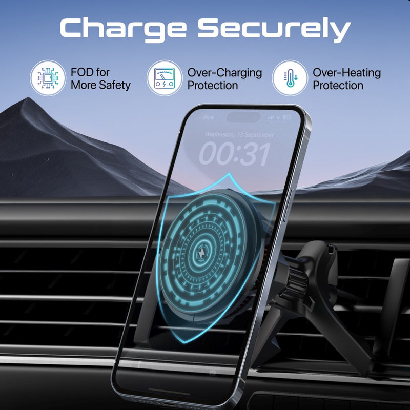 Promate ActiveCool Cradleless 15W MagSafe Compatible Wireless Charger Mount,Black