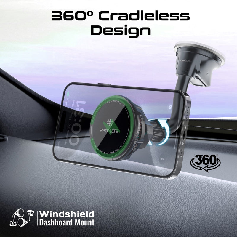 Promate ActiveCool Cradleless 15W MagSafe Compatible Wireless Charger Mount,Black