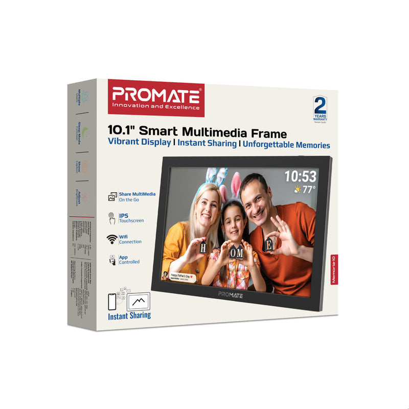 Promate 10.1" Vibrant Full HD Smart Multimedia Wi-Fi Digital Photo Frame,Black