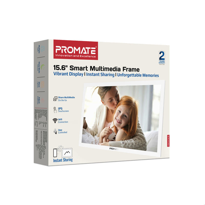 Promate 15.6" Vibrant Full HD Smart Multimedia Wi-Fi Digital Photo Frame ,White